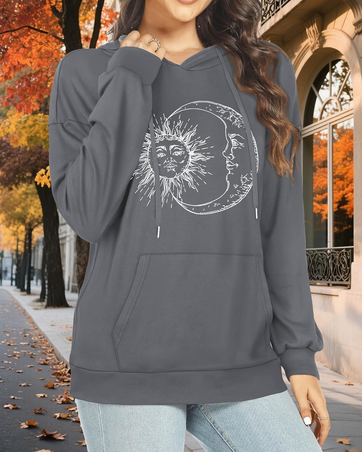 Women's Hoodies Long Sleeve Sweatshirts Drawstring Pullover Tops with Pocket Casual Loose Blouses Tunic