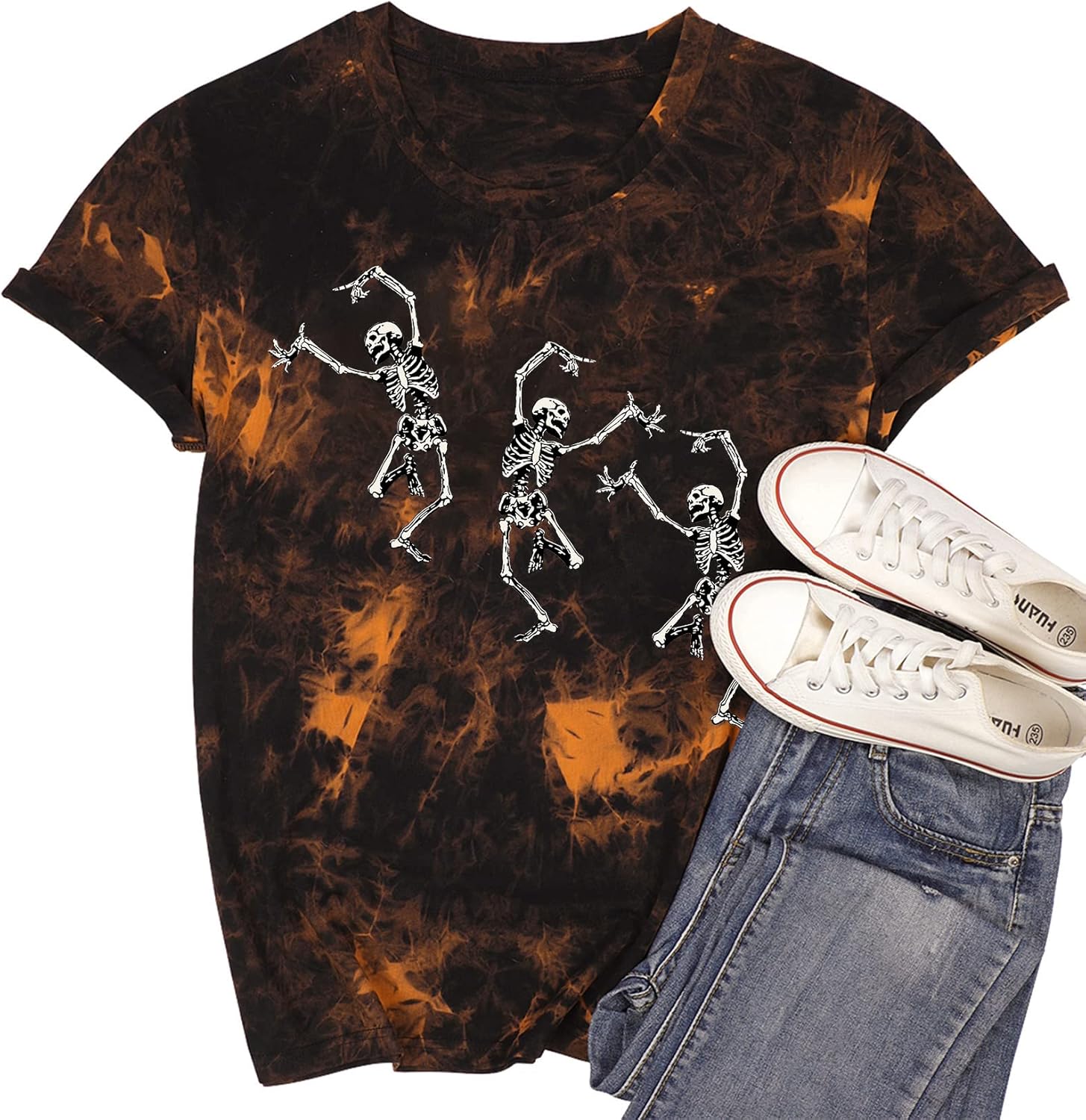 Dancing Skeleton Shirt for Women Happy Halloween T-Shirt Funny Skeleton Graphic Tees Tops Blouse Gift