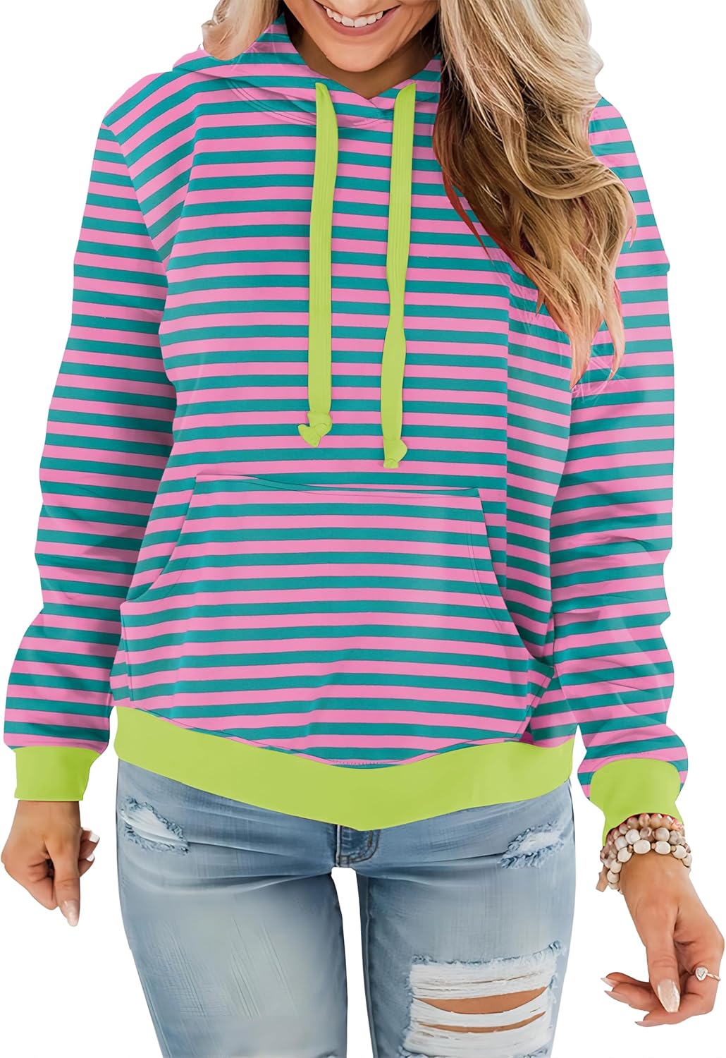 Womens Casual Hoodies Crew Neck Long Sleeve Sweatshirts with Pocket Lightweight Pullover Tops