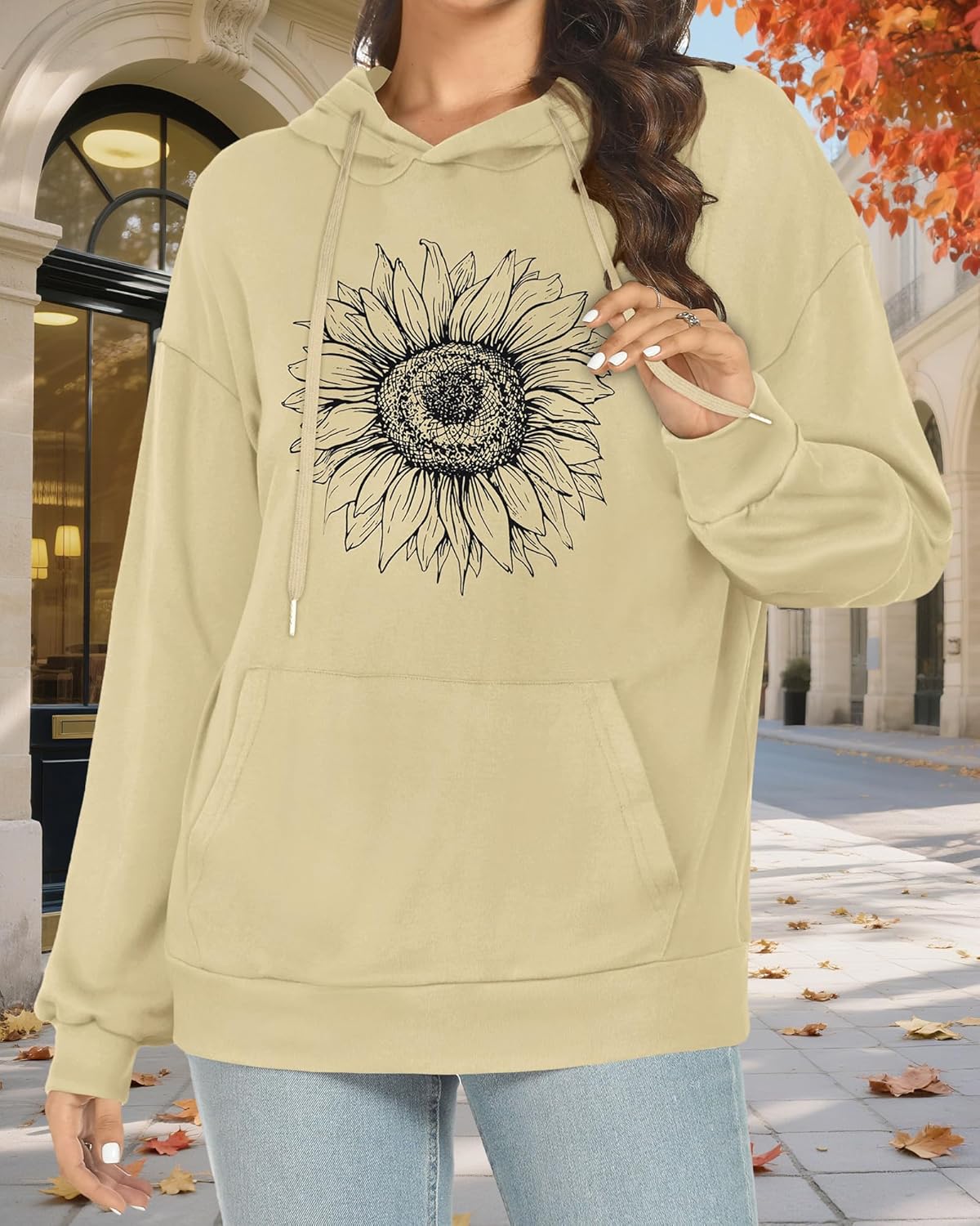 Women's Hoodies Long Sleeve Sweatshirts Drawstring Pullover Tops with Pocket Casual Loose Blouses Tunic