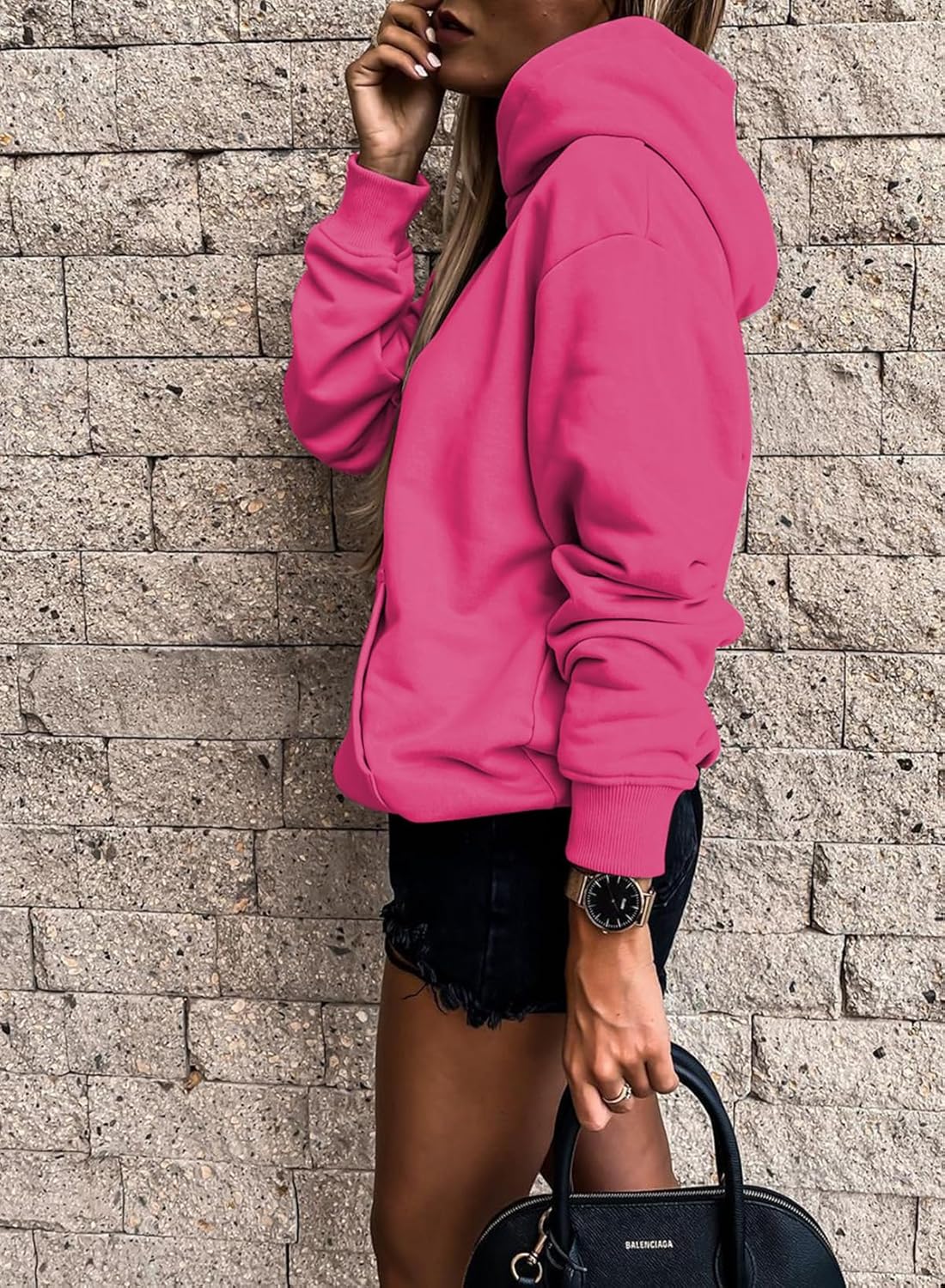 Women's Casual Hoodies Long Sleeve Solid Lightweight Pullover Tops Loose Sweatshirt with Pocket