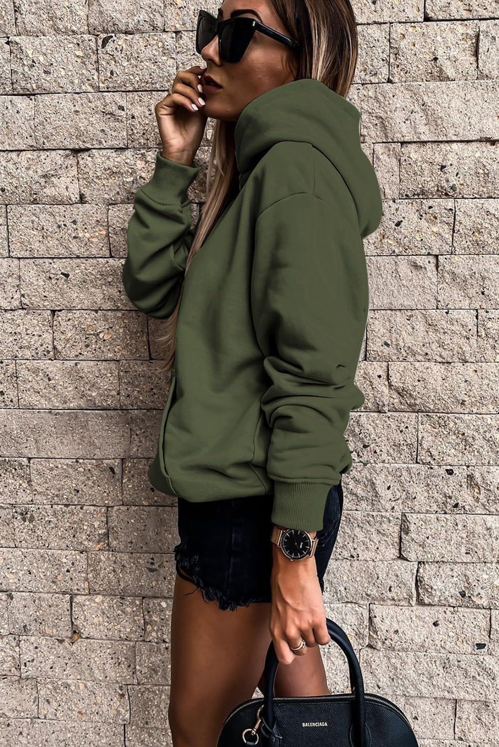 Women's Casual Hoodies Long Sleeve Solid Lightweight Pullover Tops Loose Sweatshirt with Pocket