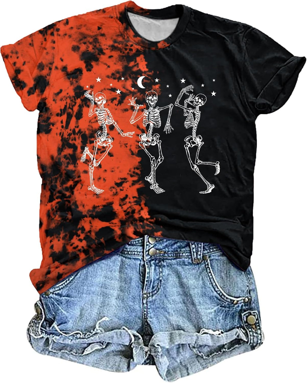 Dancing Skeleton Shirt for Women Happy Halloween T-Shirt Funny Skeleton Graphic Tees Tops Blouse Gift
