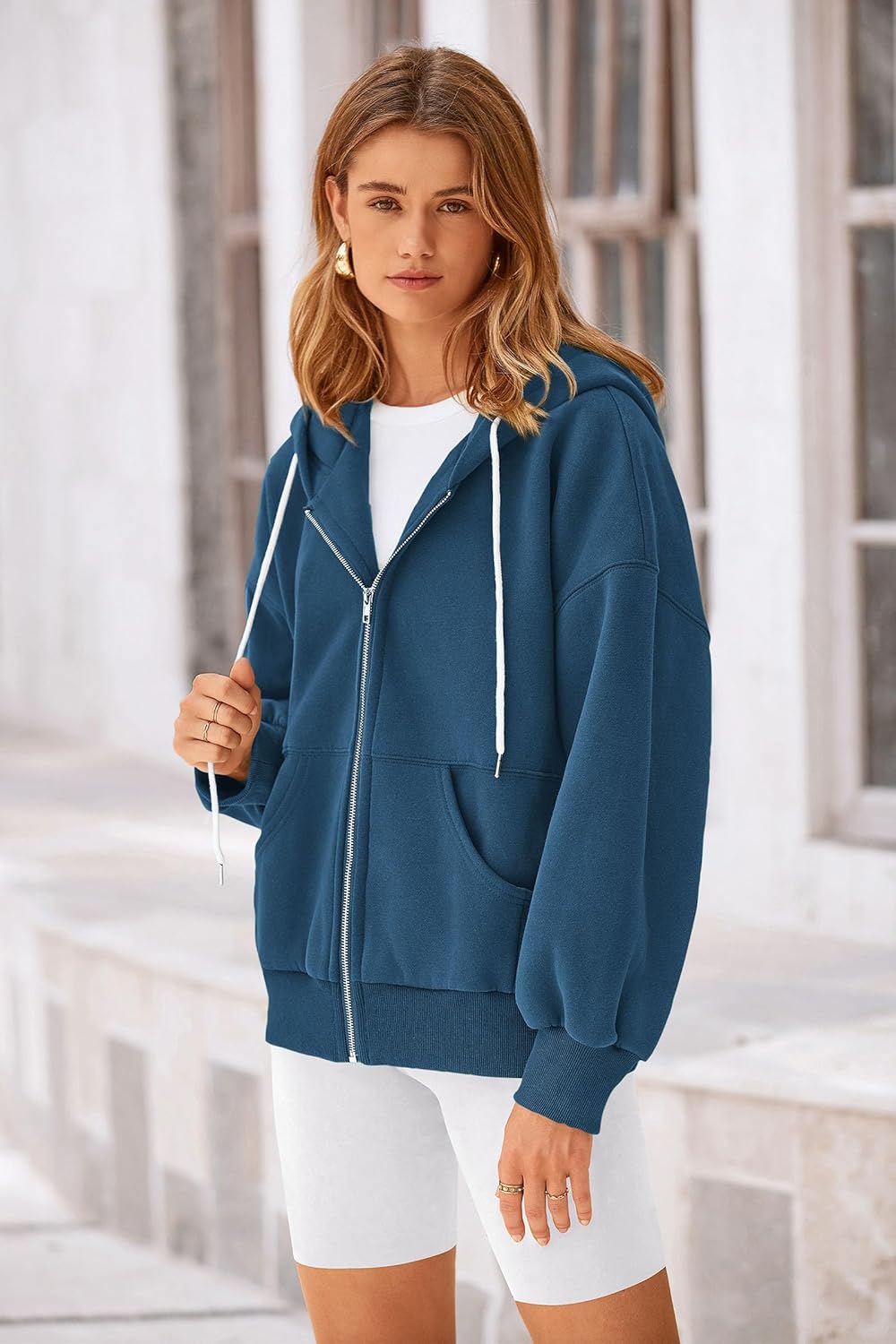 Women's 2025 Fall Oversized Hoodies Sweatshirt Long Sleeve Zip Up Pockets Loose Fit Y2K Winter Jackets Coat