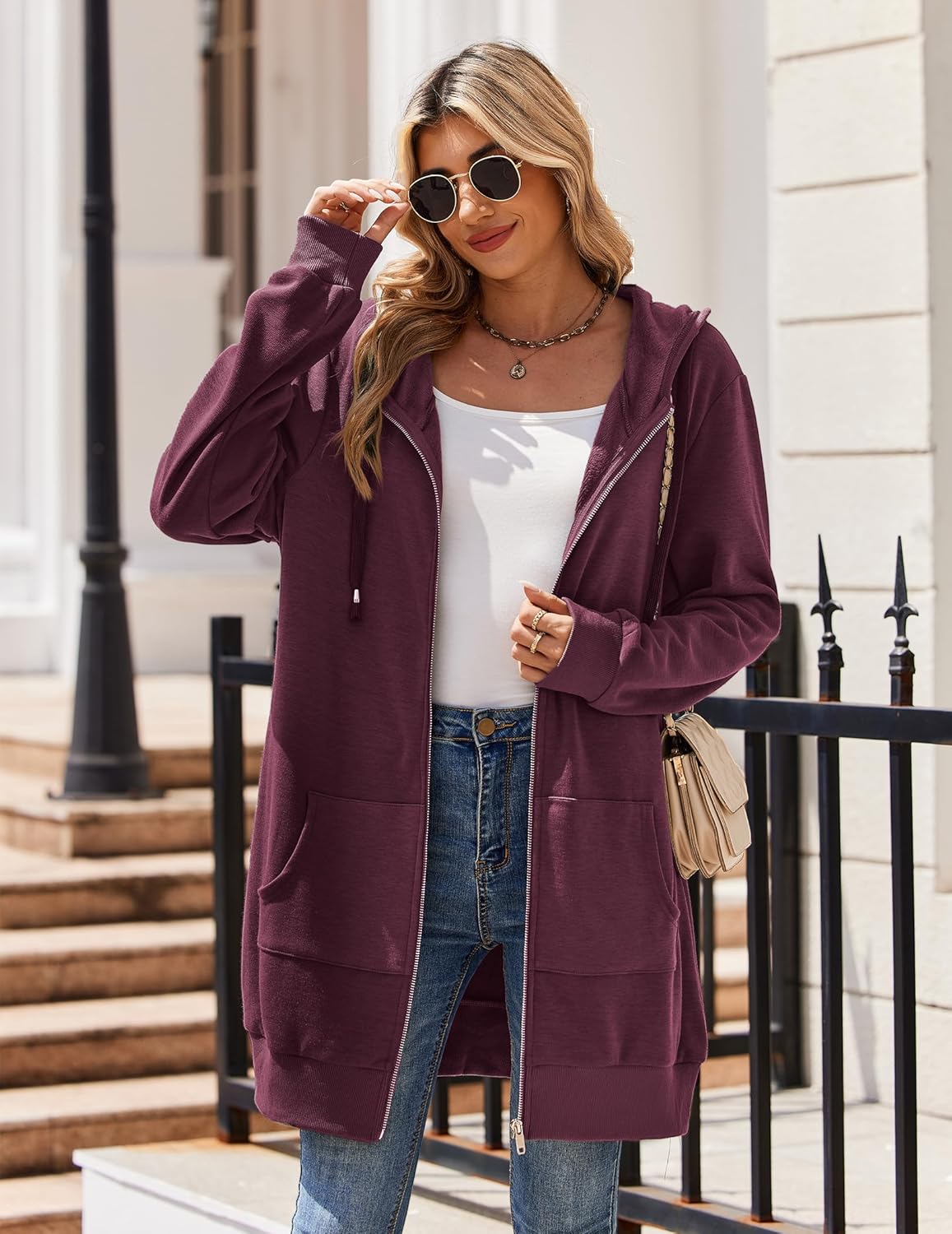 Zip Up Hoodies For Women Long Sleeve Oversized Sweatshirts Casual Lightweight Fleece Jackets With Pockets