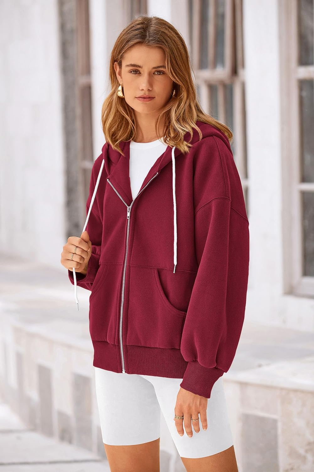 Women's 2025 Fall Oversized Hoodies Sweatshirt Long Sleeve Zip Up Pockets Loose Fit Y2K Winter Jackets Coat