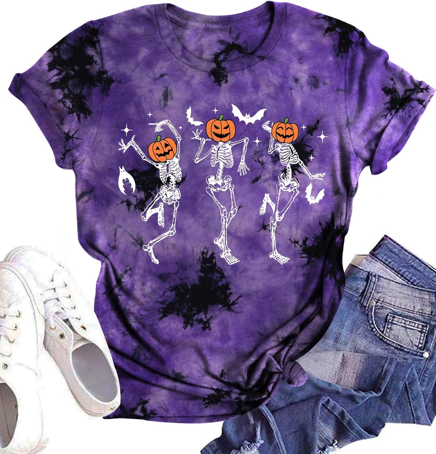 Dancing Skeleton Shirt for Women Happy Halloween T-Shirt Funny Skeleton Graphic Tees Tops Blouse Gift