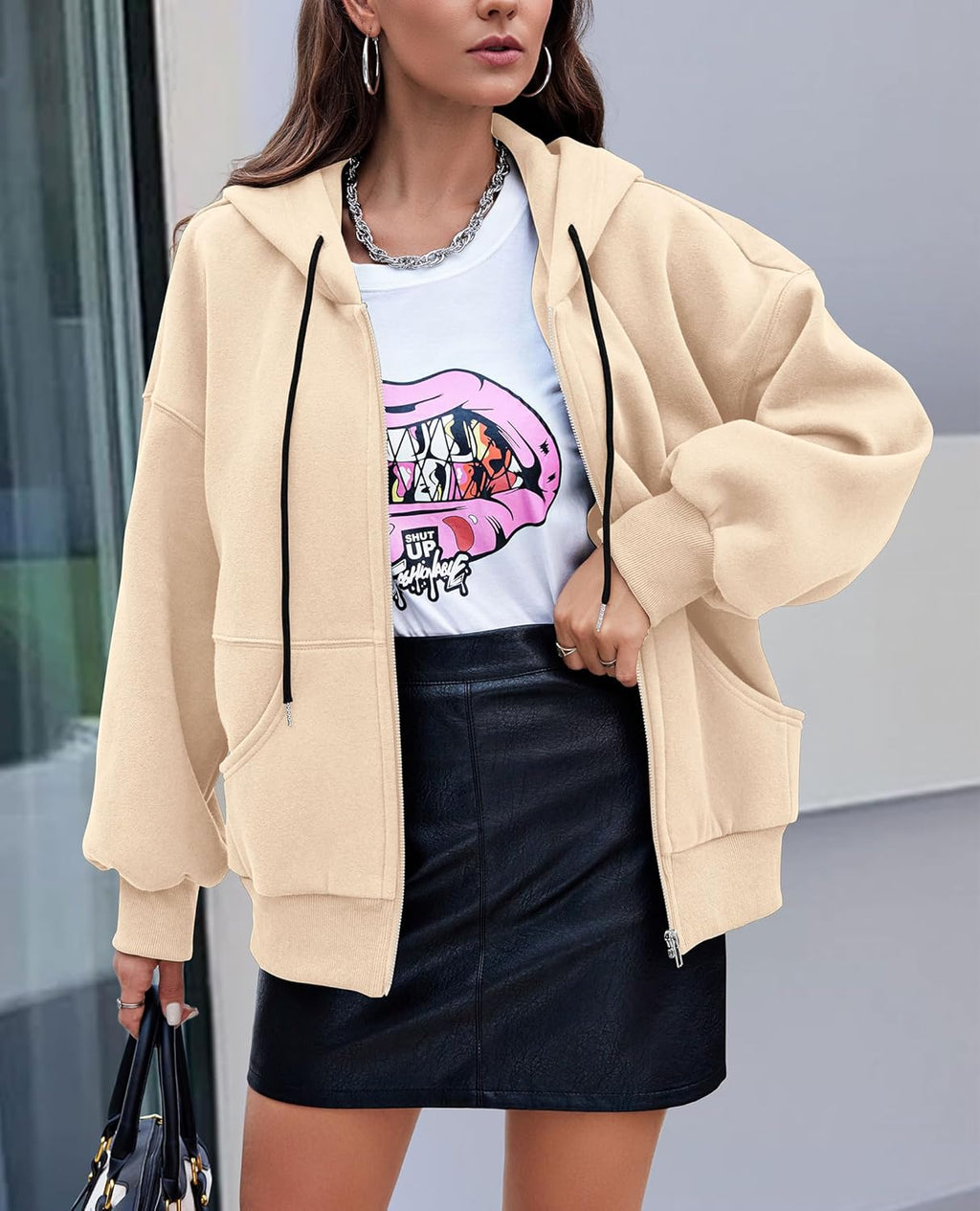 Women's 2025 Fall Oversized Hoodies Sweatshirt Long Sleeve Zip Up Pockets Loose Fit Y2K Winter Jackets Coat