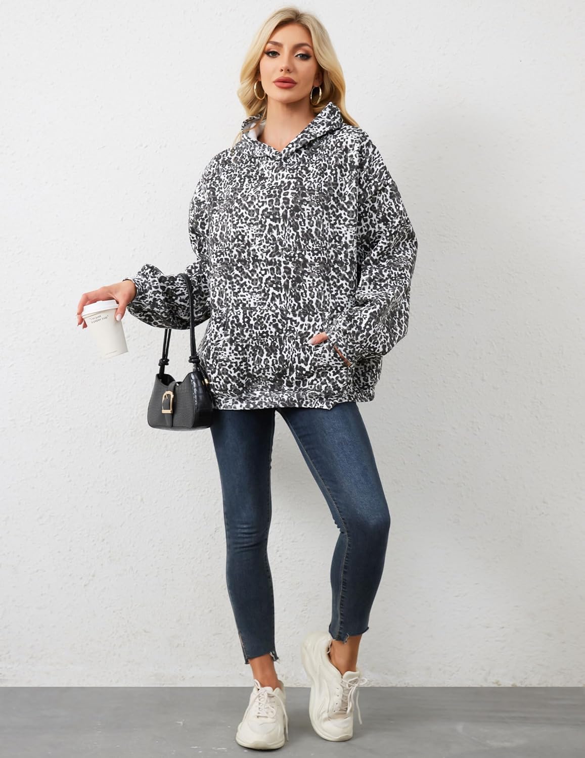 Womens Camo Hoodies Maple Leaf Print Oversized Hooded Sweatshirt Fleece Pullover Sweatshirts Long Sleeve with Pocket