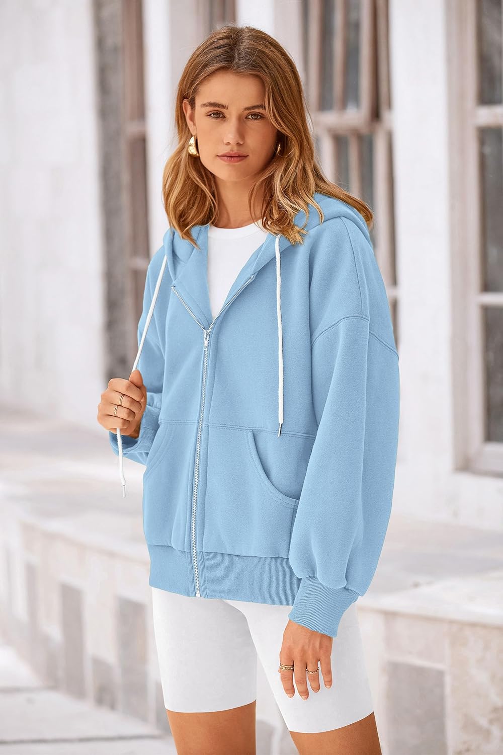 Women's 2025 Fall Oversized Hoodies Sweatshirt Long Sleeve Zip Up Pockets Loose Fit Y2K Winter Jackets Coat