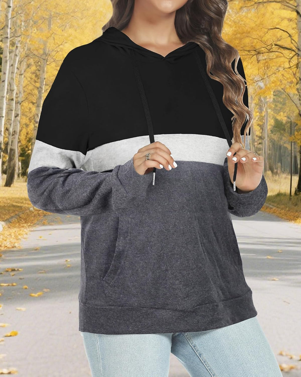 Women's Hoodies Long Sleeve Sweatshirts Drawstring Pullover Tops with Pocket Casual Loose Blouses Tunic
