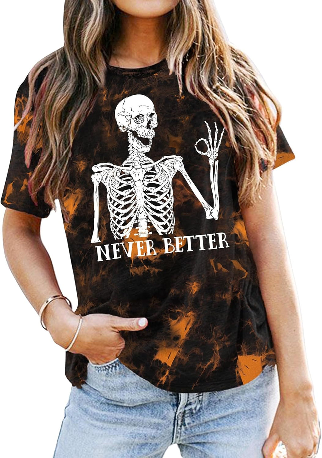 Dancing Skeleton Shirt for Women Happy Halloween T-Shirt Funny Skeleton Graphic Tees Tops Blouse Gift