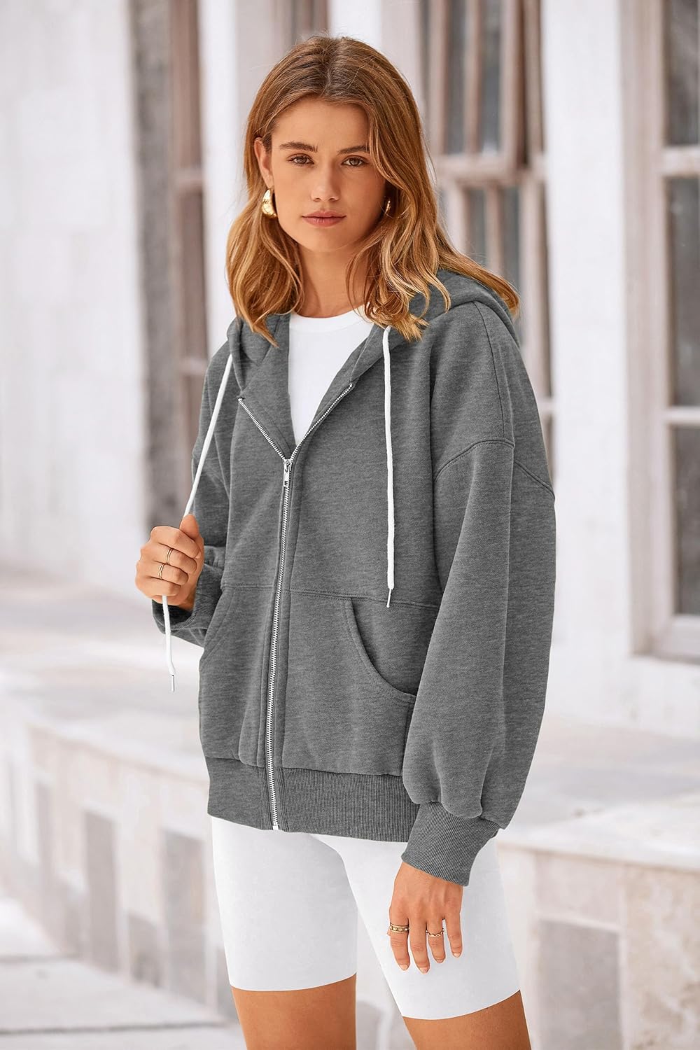 Women's 2025 Fall Oversized Hoodies Sweatshirt Long Sleeve Zip Up Pockets Loose Fit Y2K Winter Jackets Coat