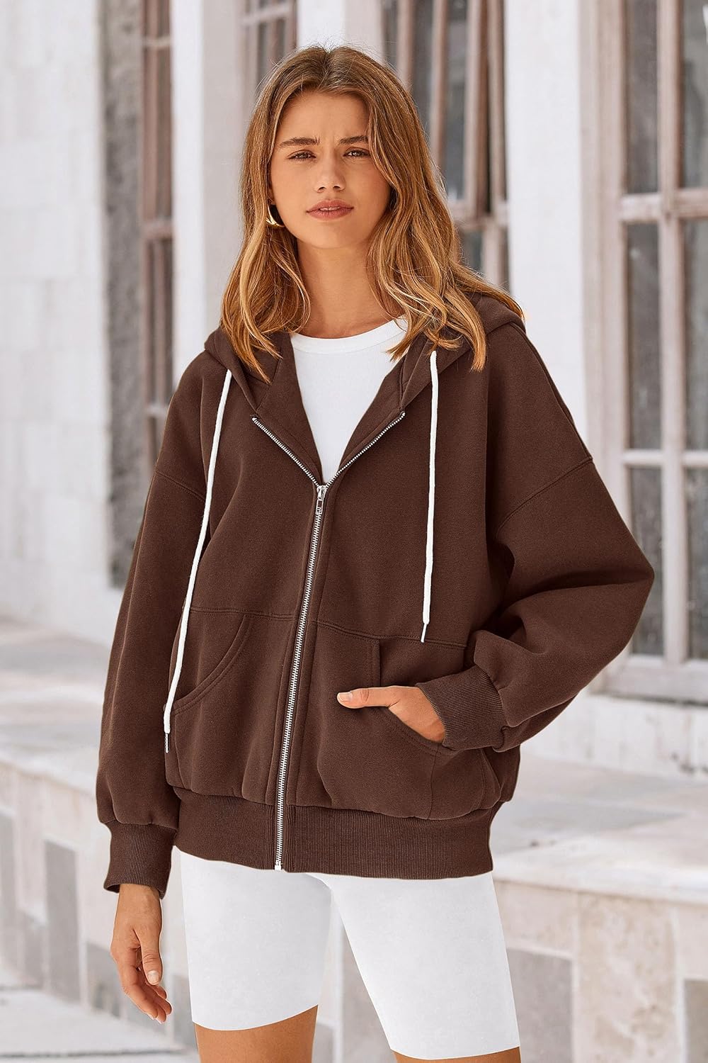 Women's 2025 Fall Oversized Hoodies Sweatshirt Long Sleeve Zip Up Pockets Loose Fit Y2K Winter Jackets Coat