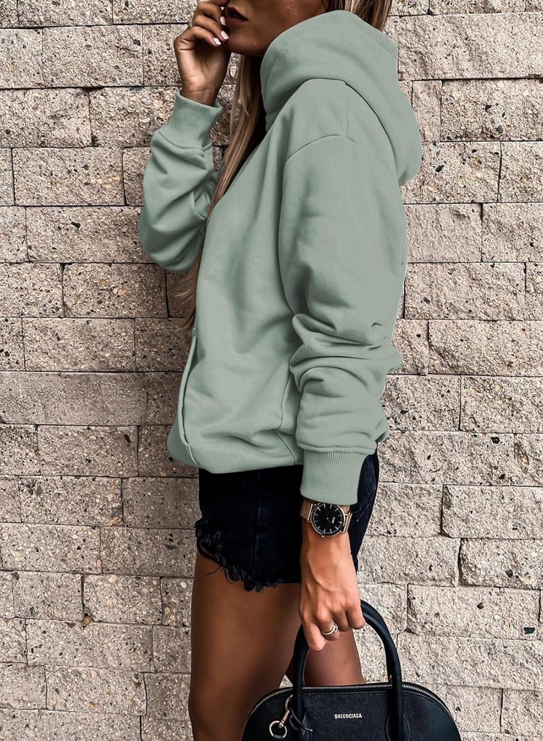 Women's Casual Hoodies Long Sleeve Solid Lightweight Pullover Tops Loose Sweatshirt with Pocket