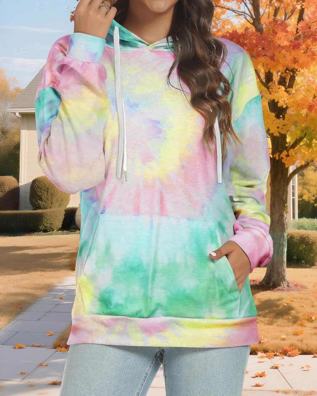 Women's Hoodies Long Sleeve Sweatshirts Drawstring Pullover Tops with Pocket Casual Loose Blouses Tunic