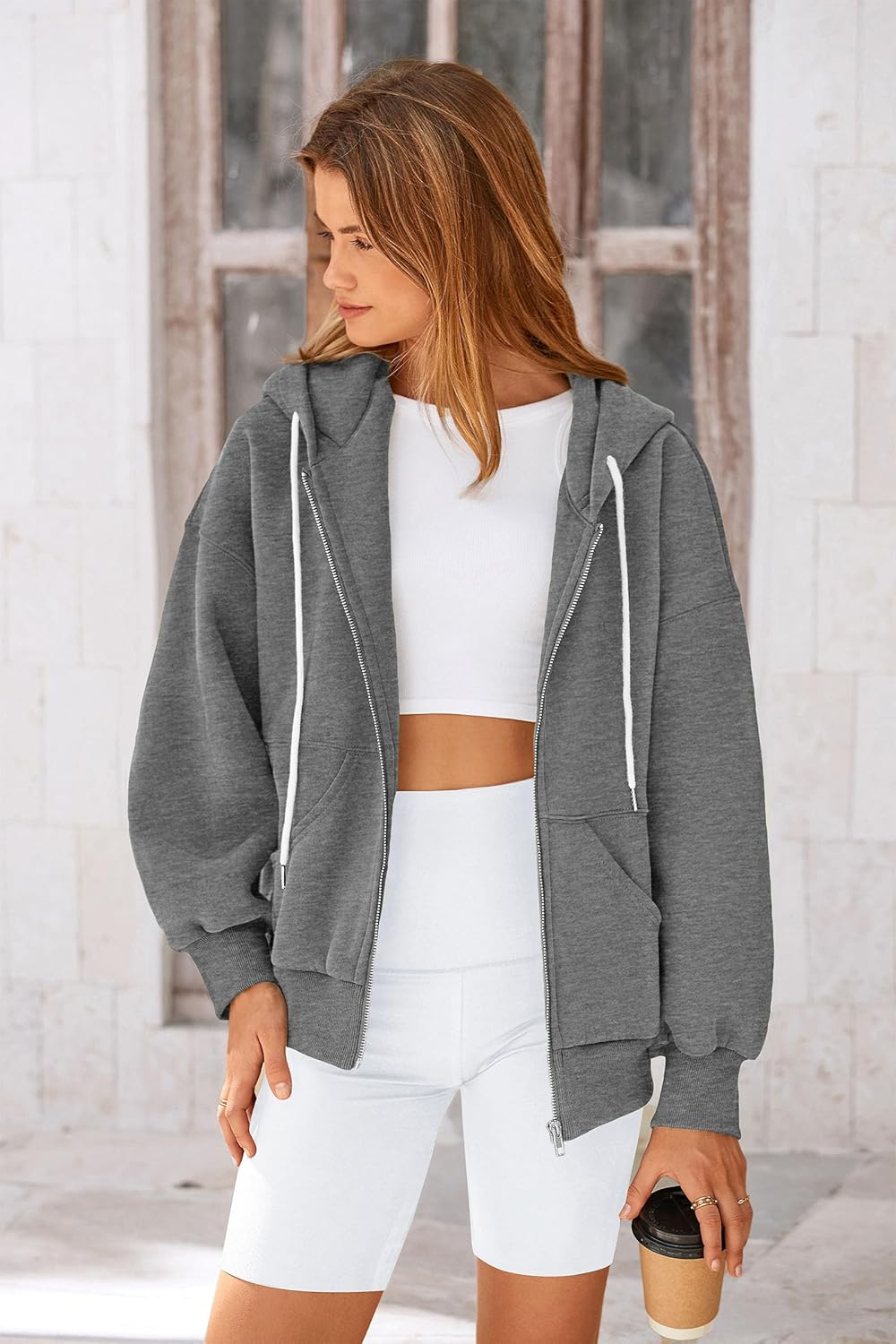 Women's 2025 Fall Oversized Hoodies Sweatshirt Long Sleeve Zip Up Pockets Loose Fit Y2K Winter Jackets Coat