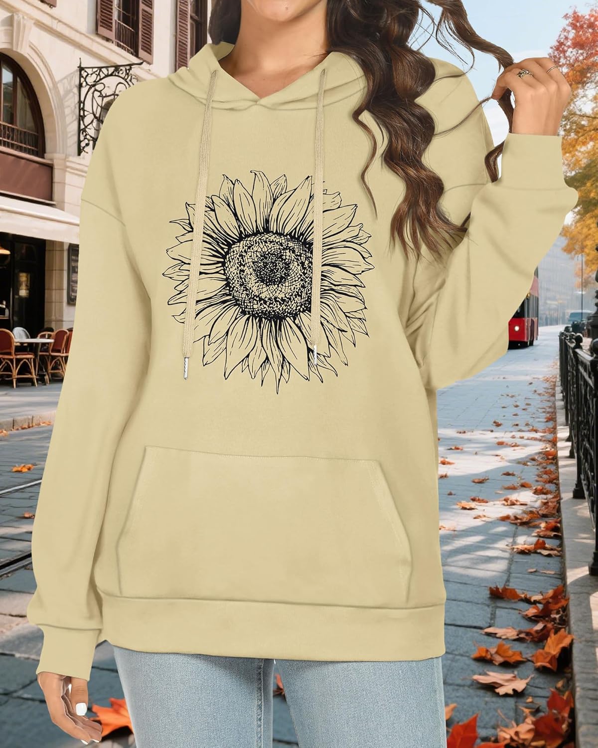 Women's Hoodies Long Sleeve Sweatshirts Drawstring Pullover Tops with Pocket Casual Loose Blouses Tunic