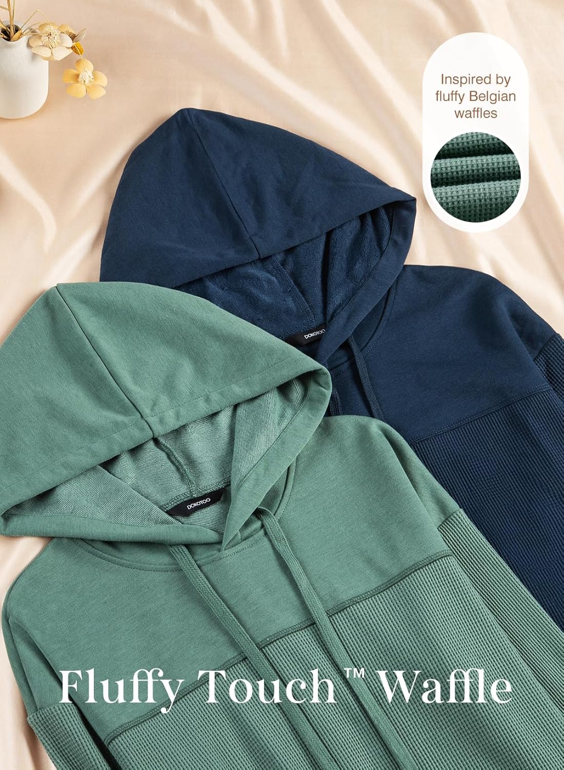 Womens Hoodies Casual Waffle Knit Long Sleeve Drawstring Pullover Sweatshirts Lightweight Hooded Tops