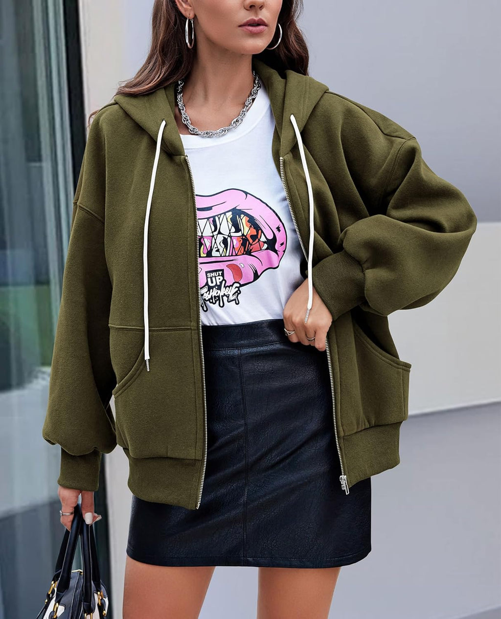 Women's 2025 Fall Oversized Hoodies Sweatshirt Long Sleeve Zip Up Pockets Loose Fit Y2K Winter Jackets Coat