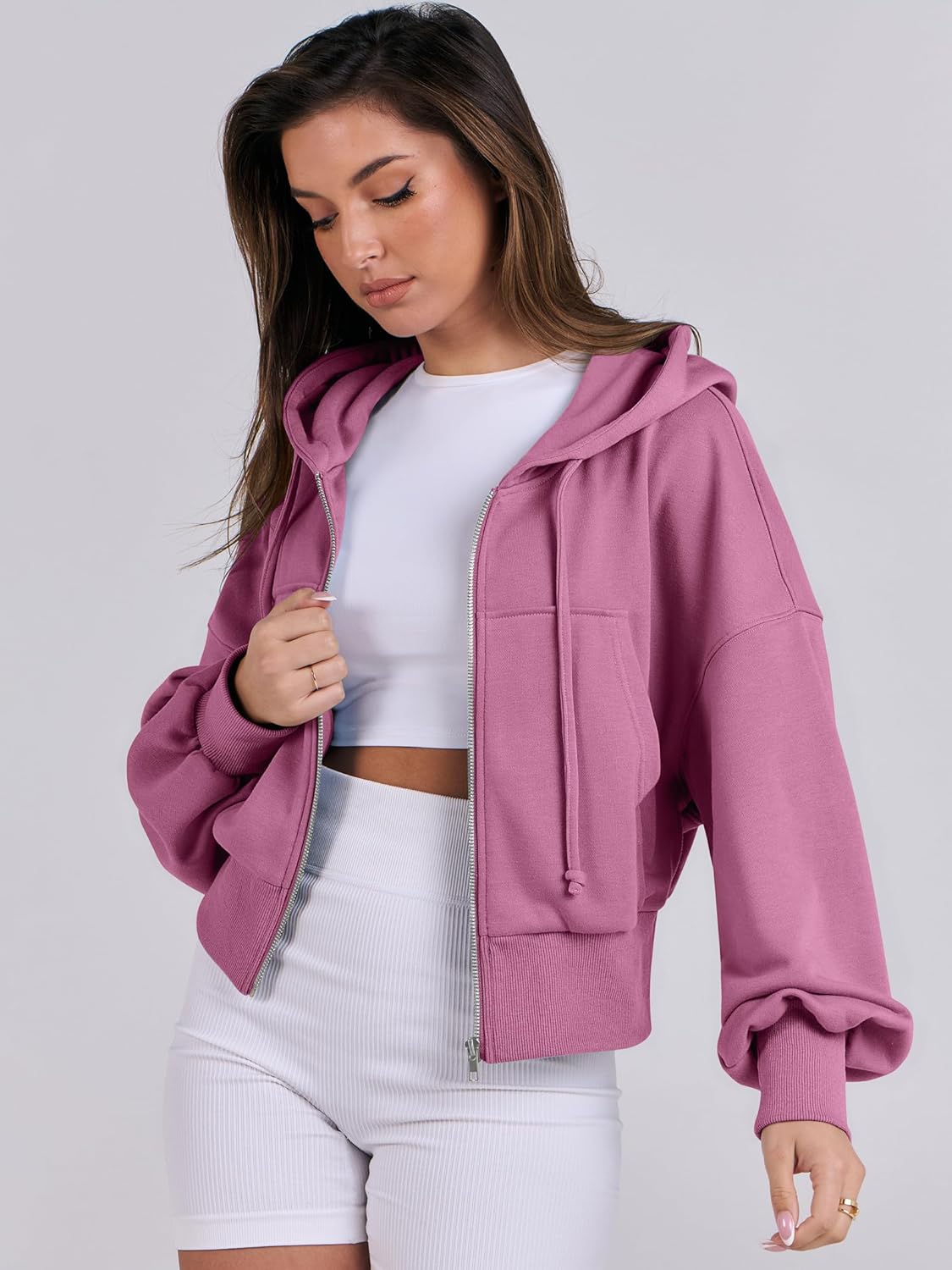 Womens Zip Up Hoodies Cropped Sweatshirts Casual Comfy Cute Zip Jackets Fashion Trendy Fall Outfits 2025 Y2K Clothes