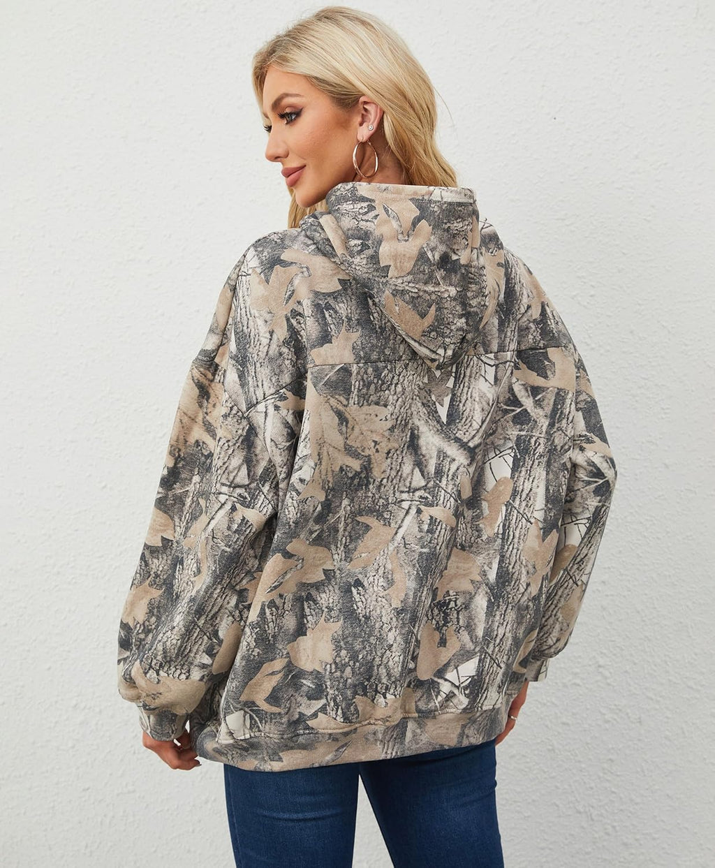Womens Camo Hoodies Maple Leaf Print Oversized Hooded Sweatshirt Fleece Pullover Sweatshirts Long Sleeve with Pocket