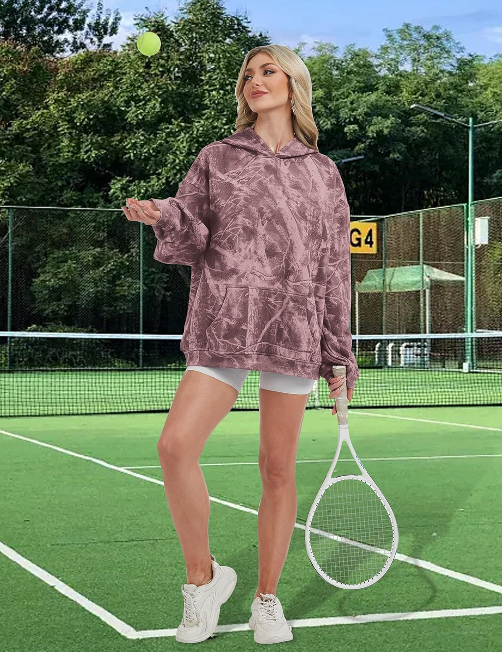 Womens Camo Hoodies Maple Leaf Print Oversized Hooded Sweatshirt Fleece Pullover Sweatshirts Long Sleeve with Pocket