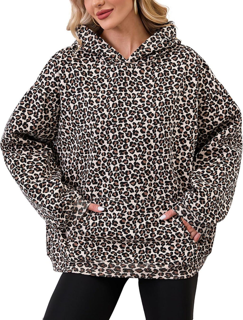 Womens Camo Hoodies Maple Leaf Print Oversized Hooded Sweatshirt Fleece Pullover Sweatshirts Long Sleeve with Pocket