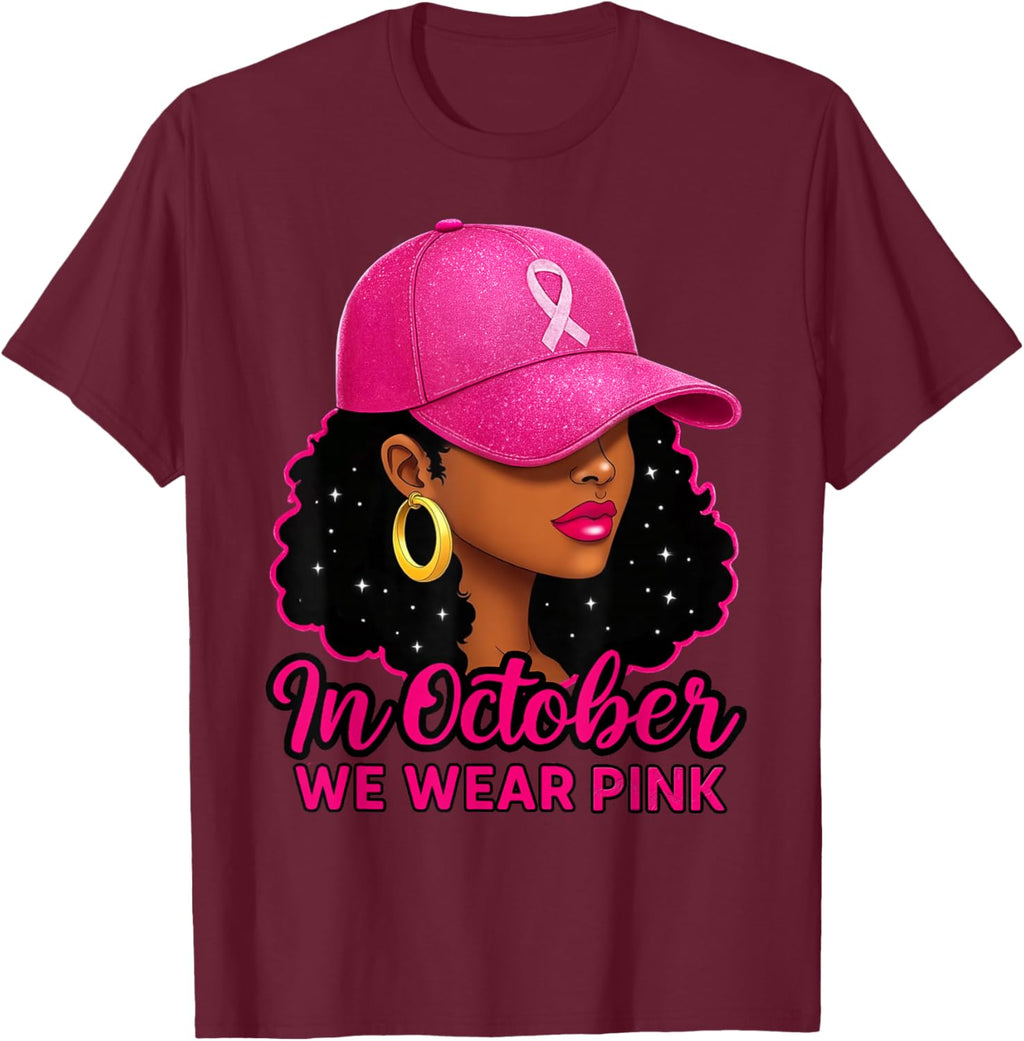 in October We Wear Pink Black Women Breast Cancer Awareness T-Shirt