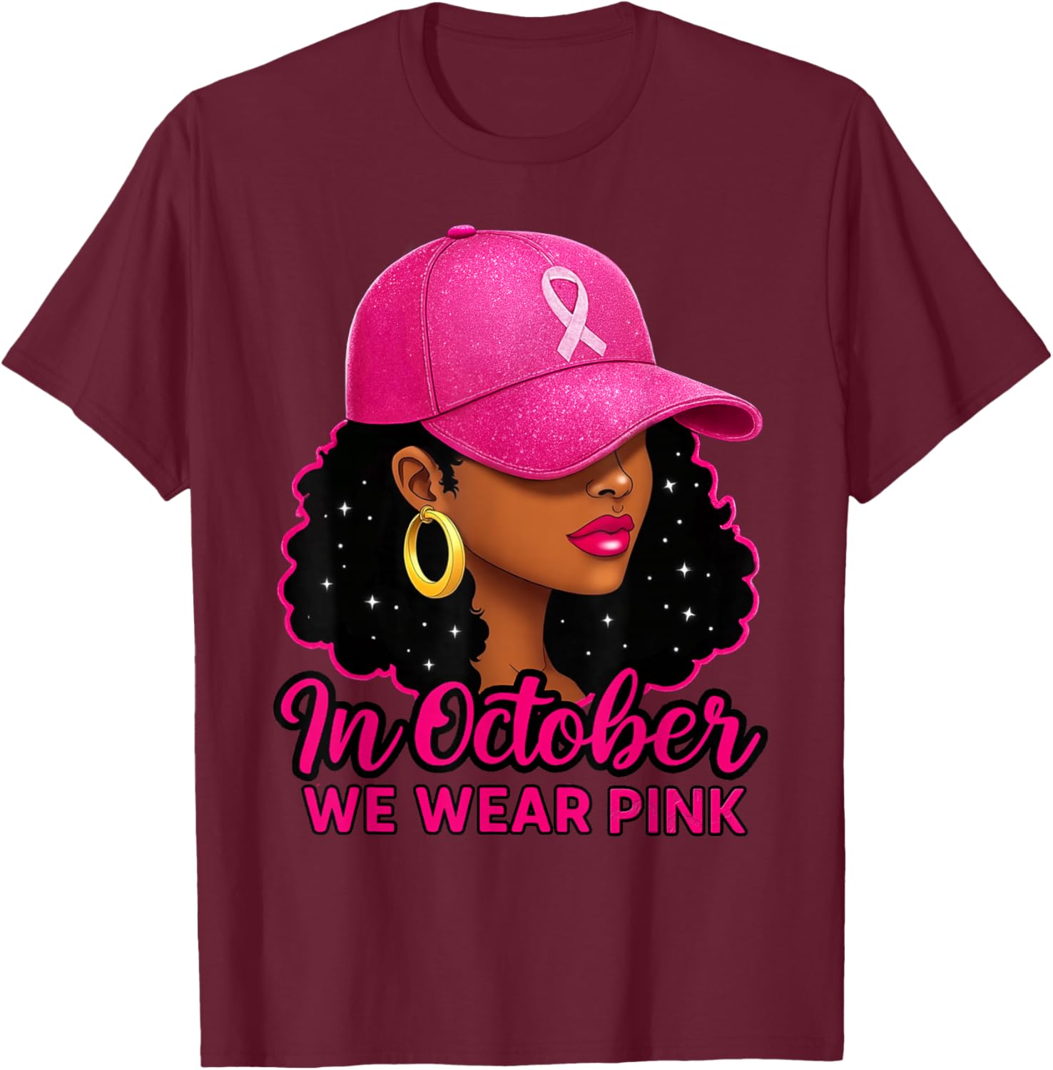 in October We Wear Pink Black Women Breast Cancer Awareness T-Shirt