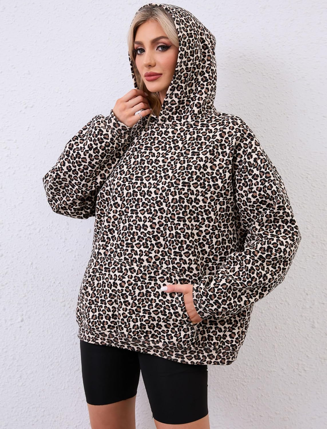 Womens Camo Hoodies Maple Leaf Print Oversized Hooded Sweatshirt Fleece Pullover Sweatshirts Long Sleeve with Pocket