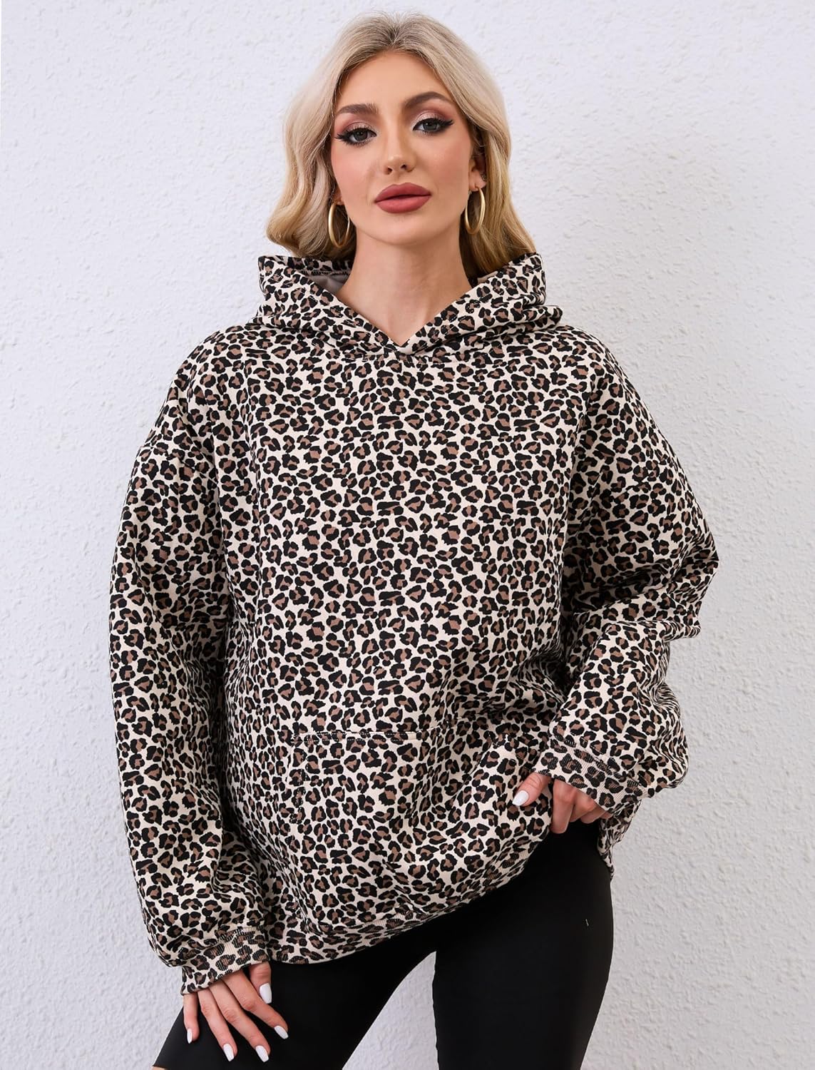 Womens Camo Hoodies Maple Leaf Print Oversized Hooded Sweatshirt Fleece Pullover Sweatshirts Long Sleeve with Pocket