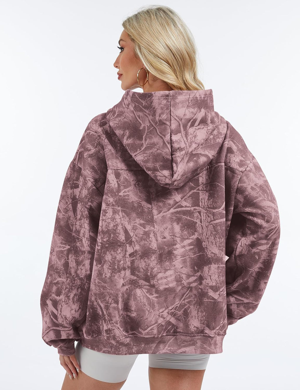 Womens Camo Hoodies Maple Leaf Print Oversized Hooded Sweatshirt Fleece Pullover Sweatshirts Long Sleeve with Pocket