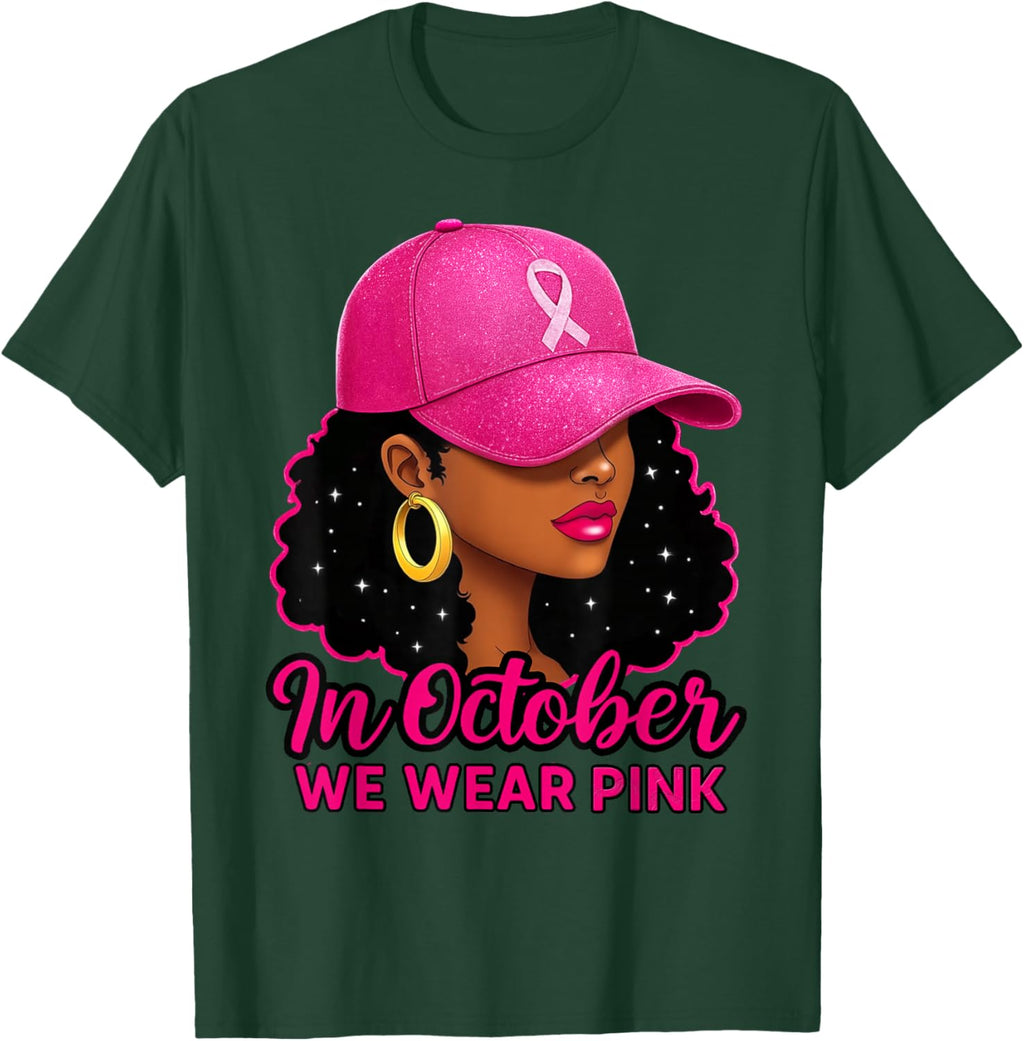in October We Wear Pink Black Women Breast Cancer Awareness T-Shirt