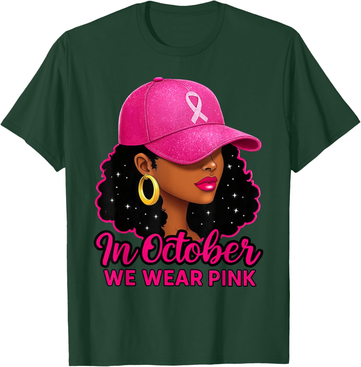in October We Wear Pink Black Women Breast Cancer Awareness T-Shirt