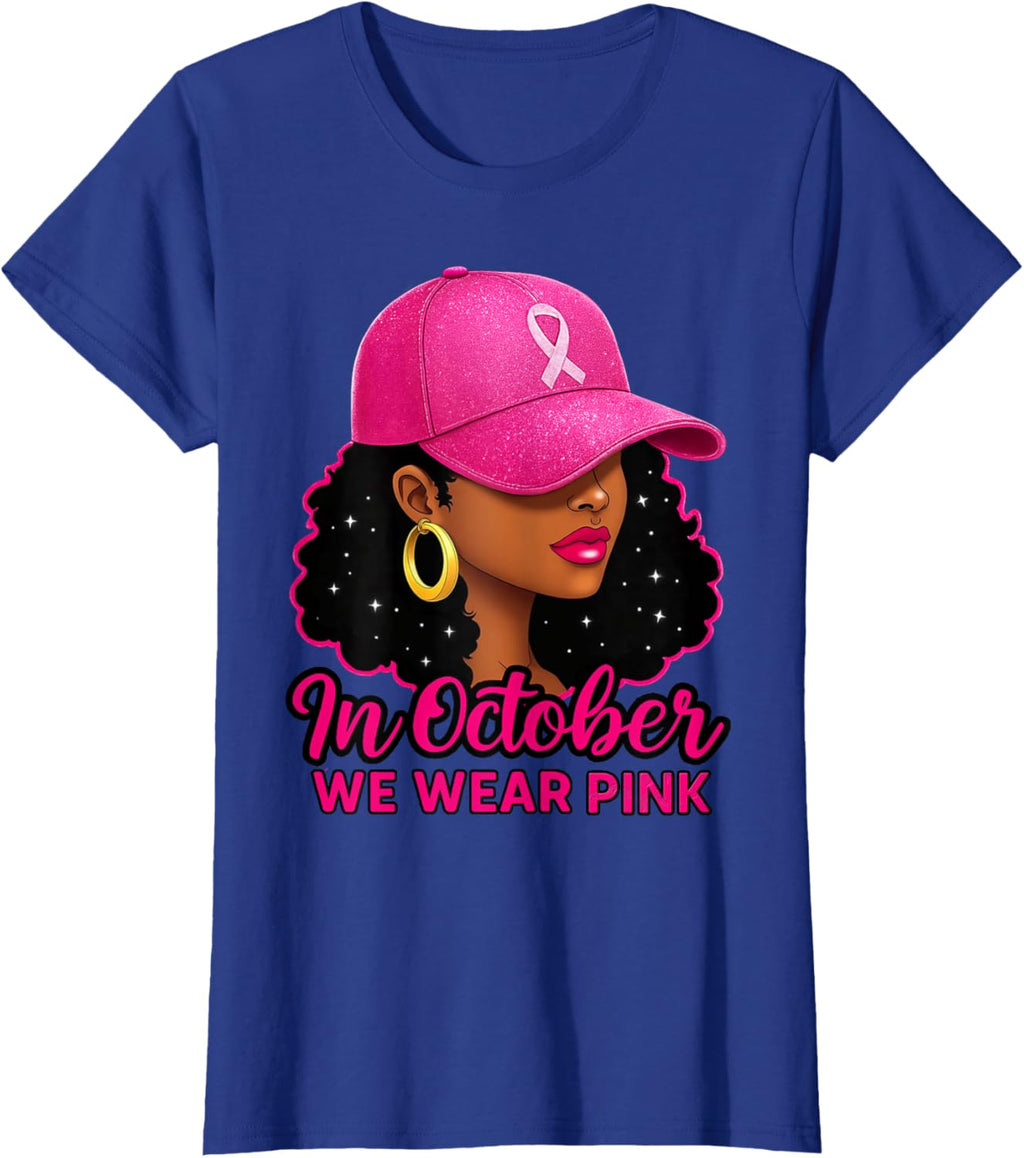 in October We Wear Pink Black Women Breast Cancer Awareness T-Shirt