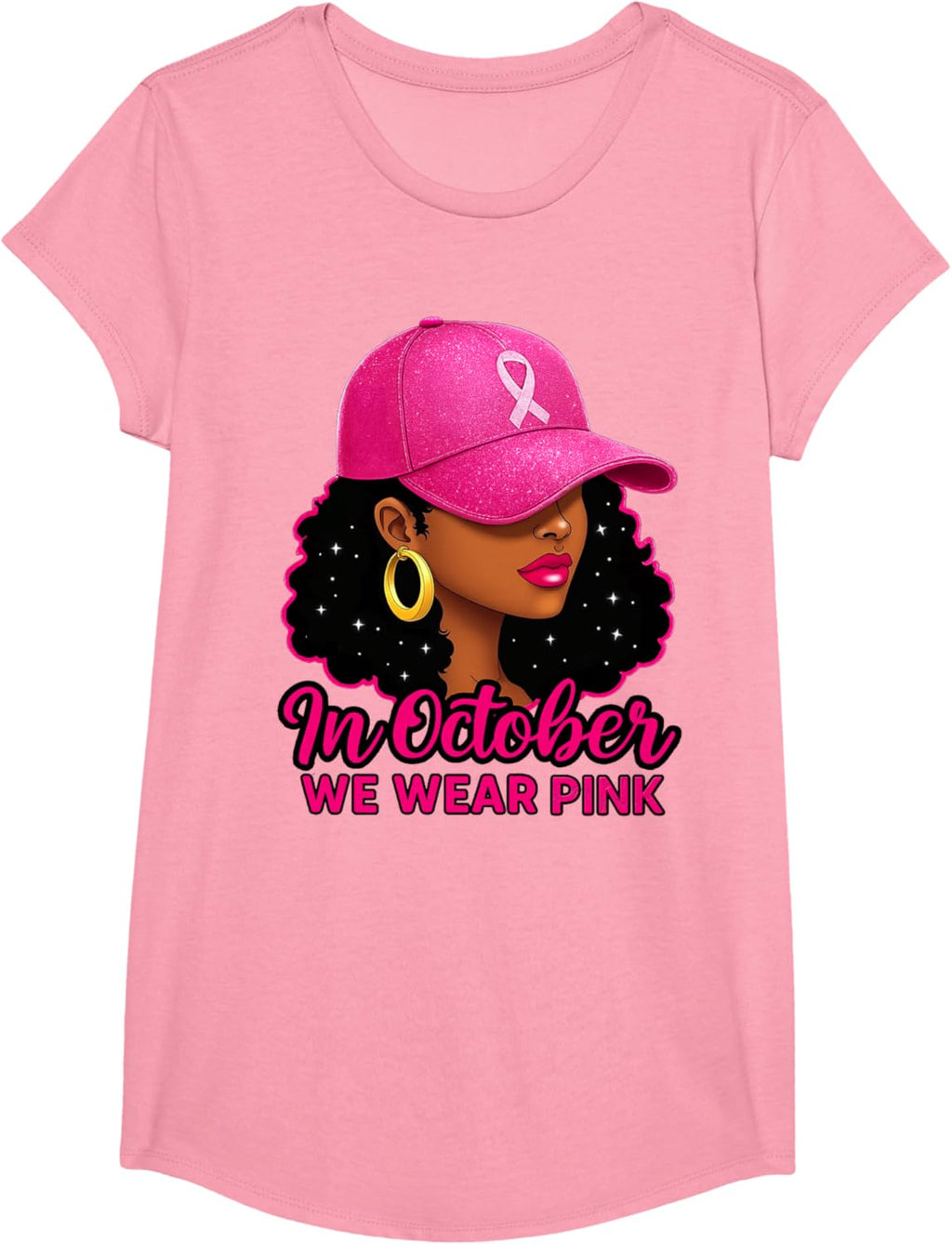 in October We Wear Pink Black Women Breast Cancer Awareness T-Shirt