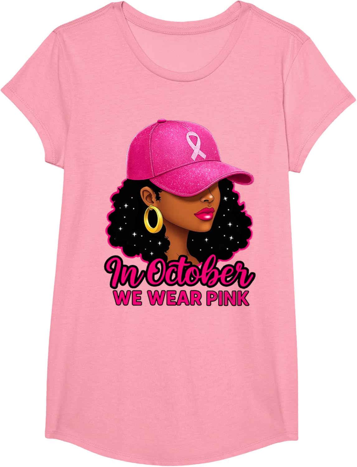 in October We Wear Pink Black Women Breast Cancer Awareness T-Shirt