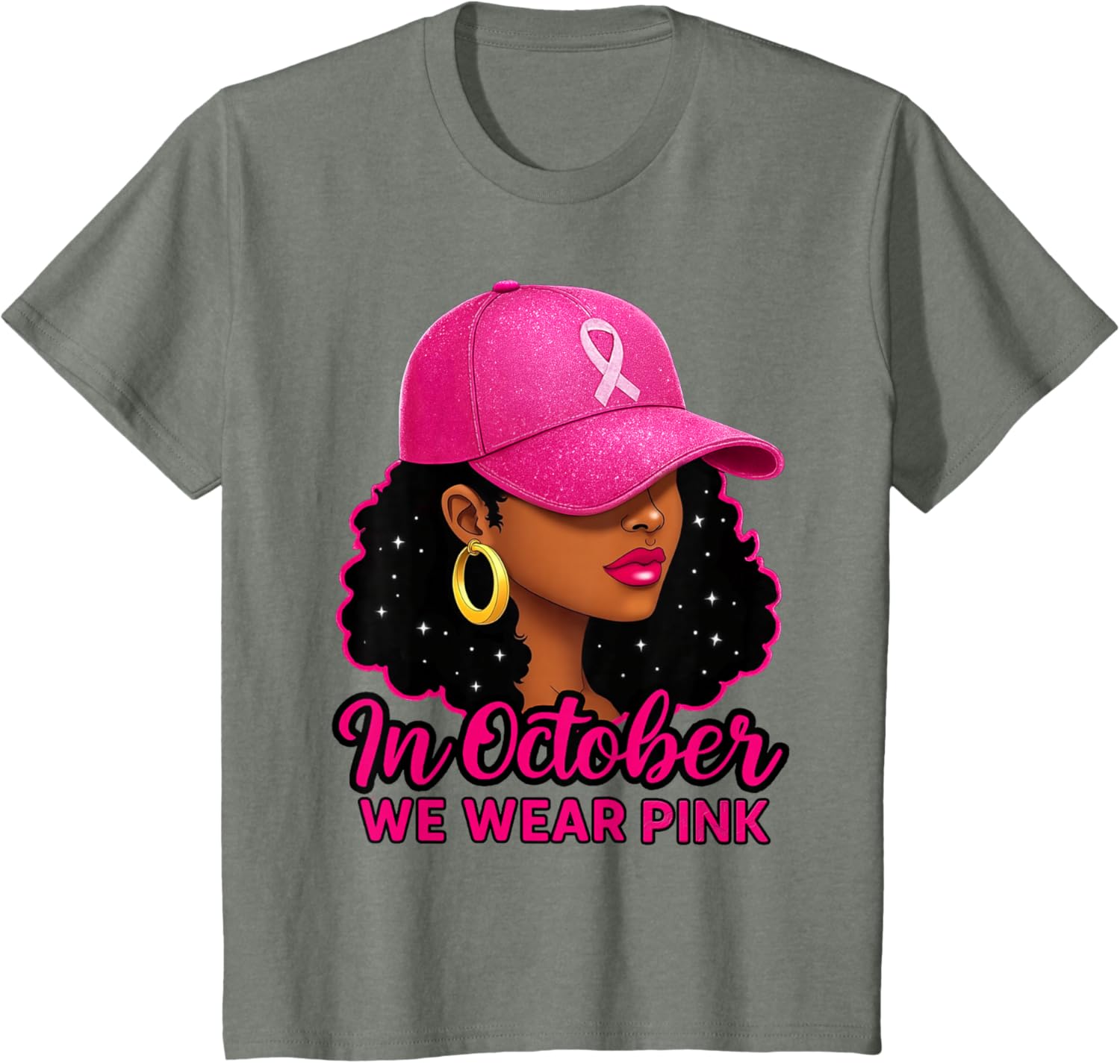 in October We Wear Pink Black Women Breast Cancer Awareness T-Shirt