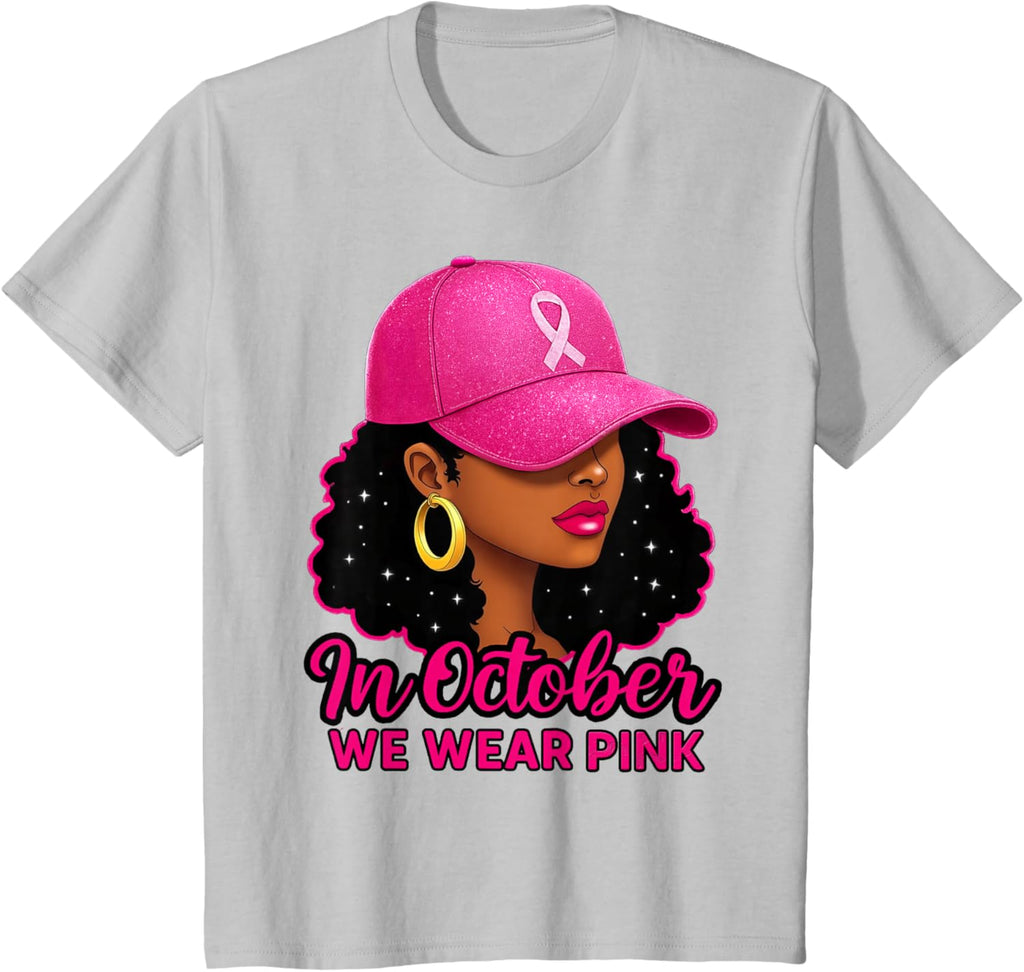 in October We Wear Pink Black Women Breast Cancer Awareness T-Shirt