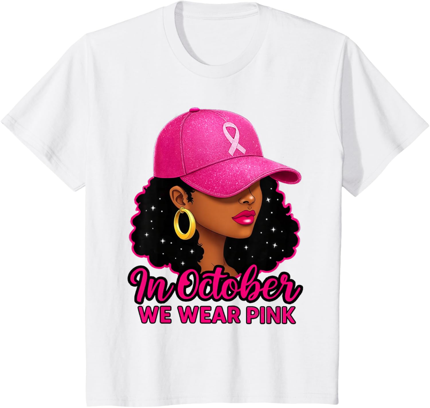 in October We Wear Pink Black Women Breast Cancer Awareness T-Shirt
