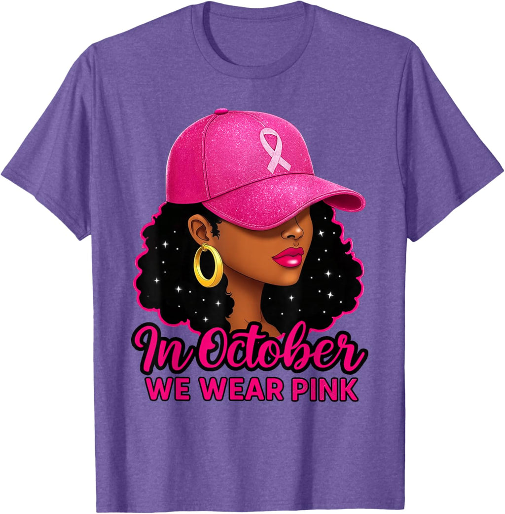 in October We Wear Pink Black Women Breast Cancer Awareness T-Shirt