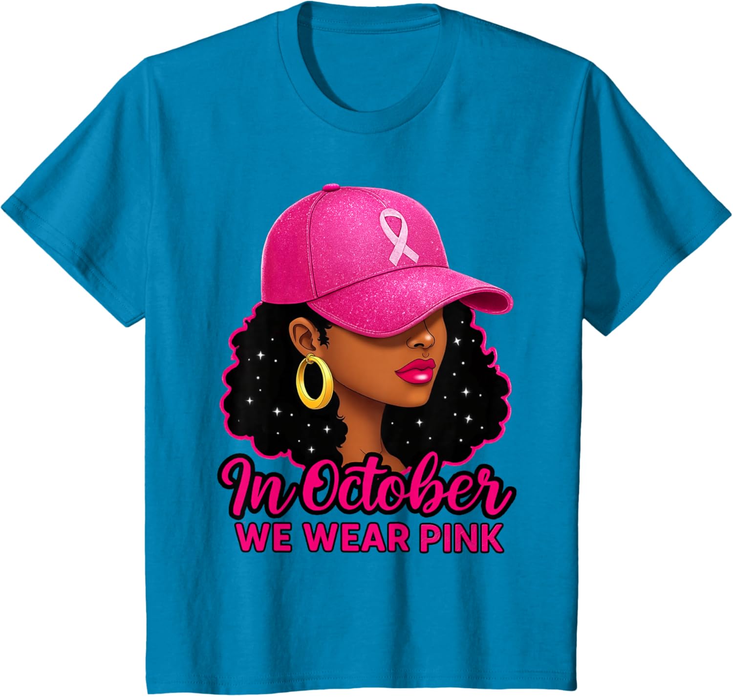 in October We Wear Pink Black Women Breast Cancer Awareness T-Shirt