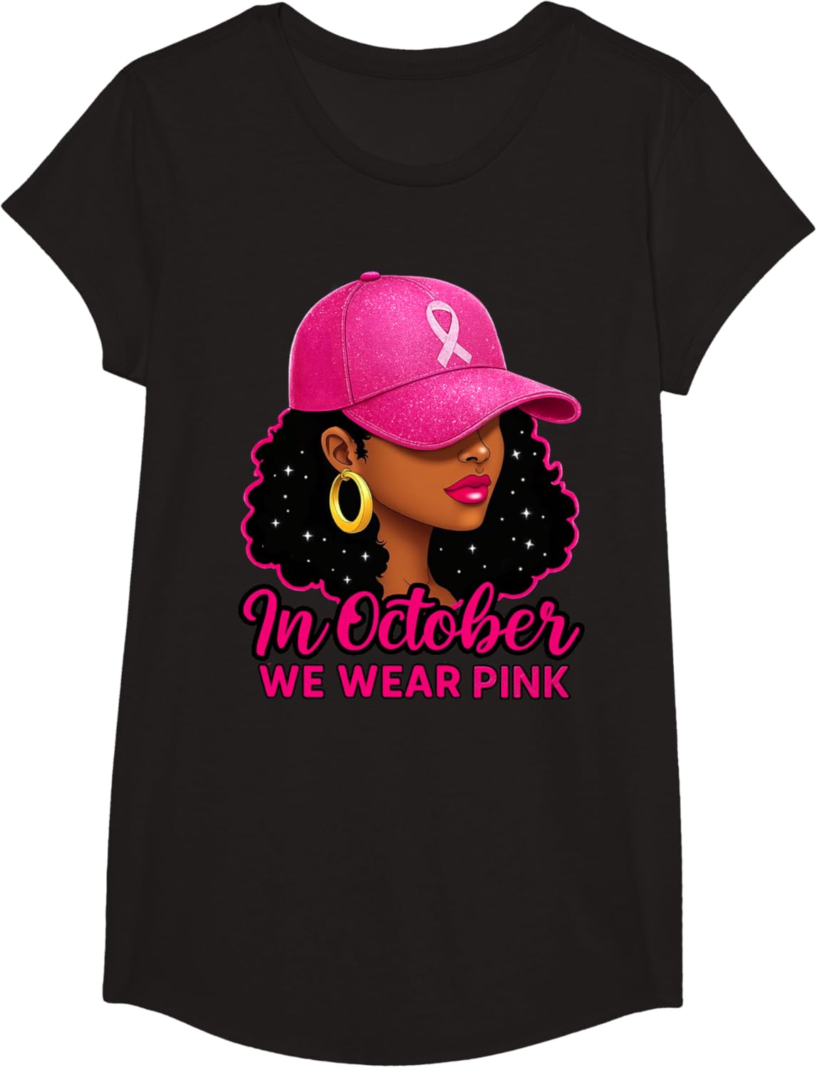 in October We Wear Pink Black Women Breast Cancer Awareness T-Shirt