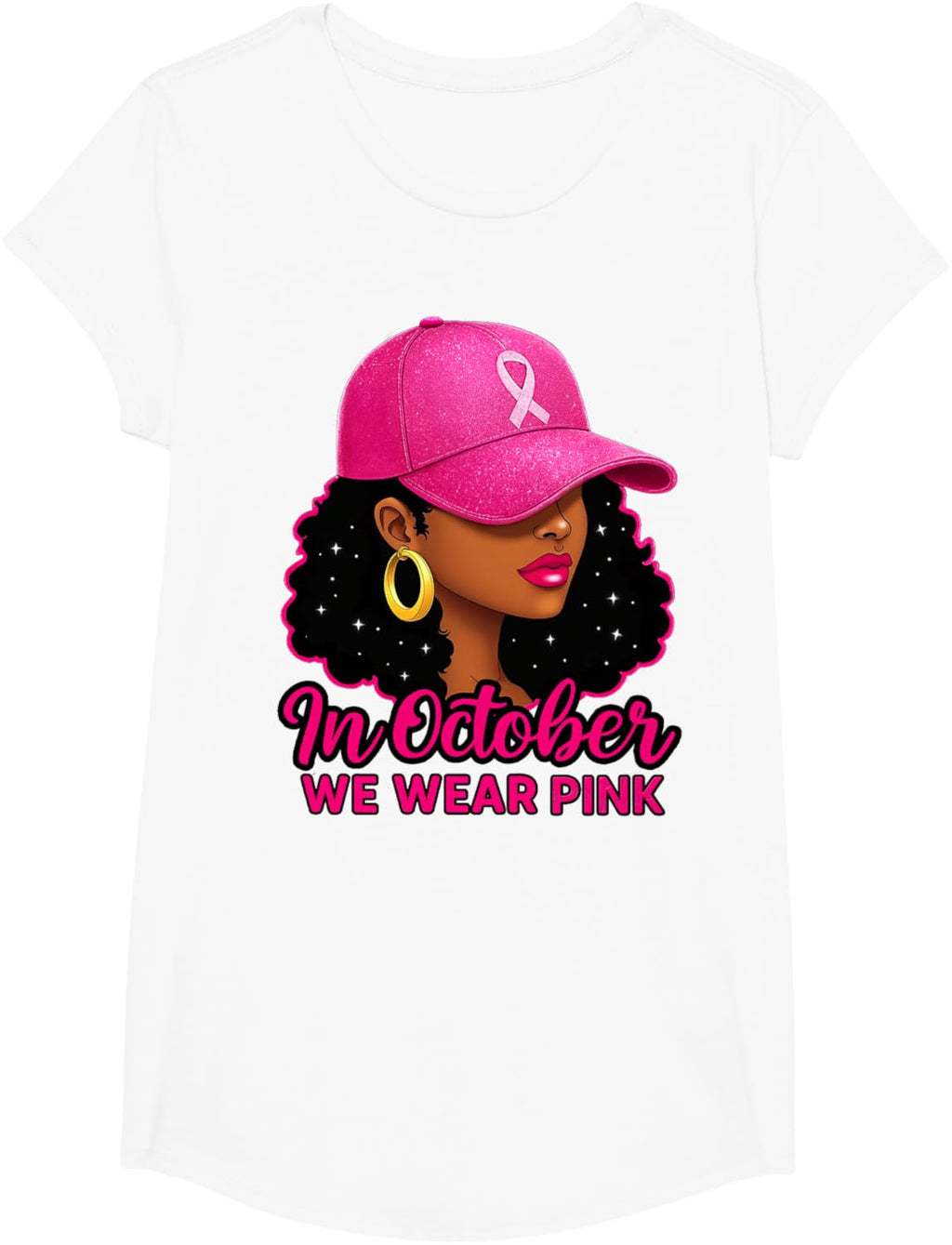 in October We Wear Pink Black Women Breast Cancer Awareness T-Shirt