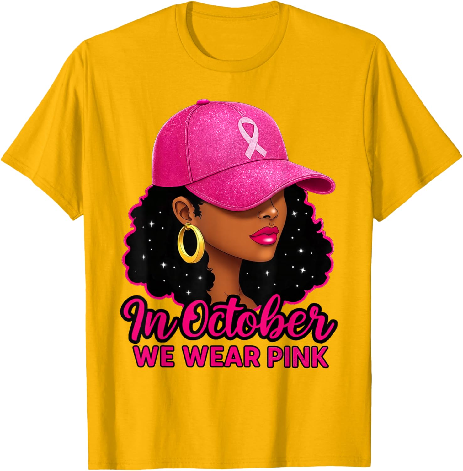 in October We Wear Pink Black Women Breast Cancer Awareness T-Shirt
