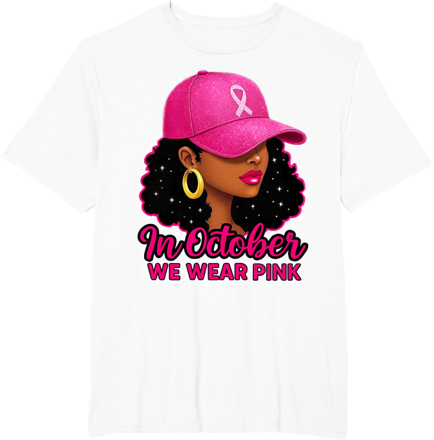 in October We Wear Pink Black Women Breast Cancer Awareness T-Shirt