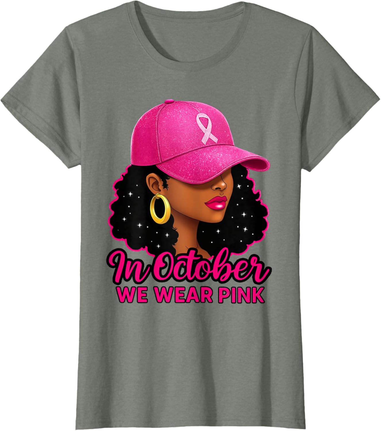 in October We Wear Pink Black Women Breast Cancer Awareness T-Shirt