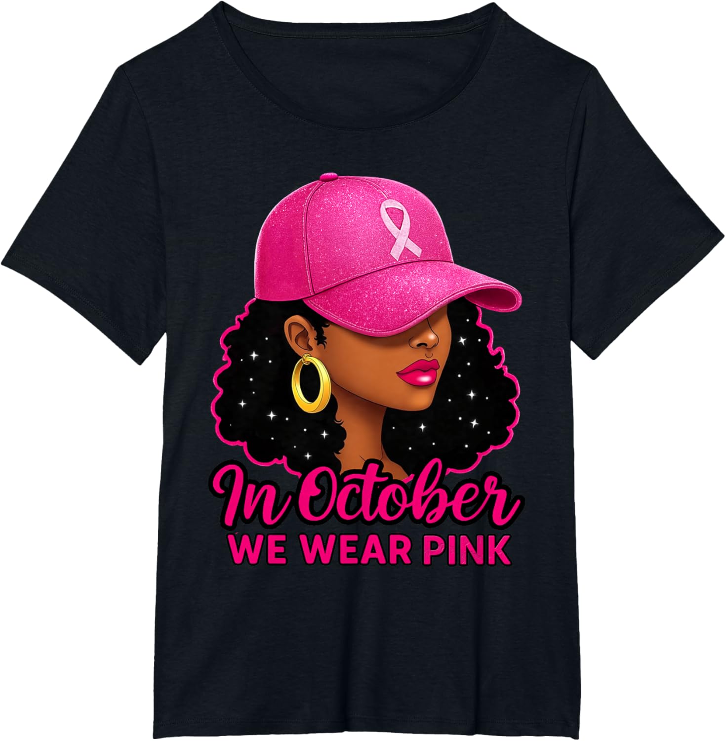 in October We Wear Pink Black Women Breast Cancer Awareness T-Shirt