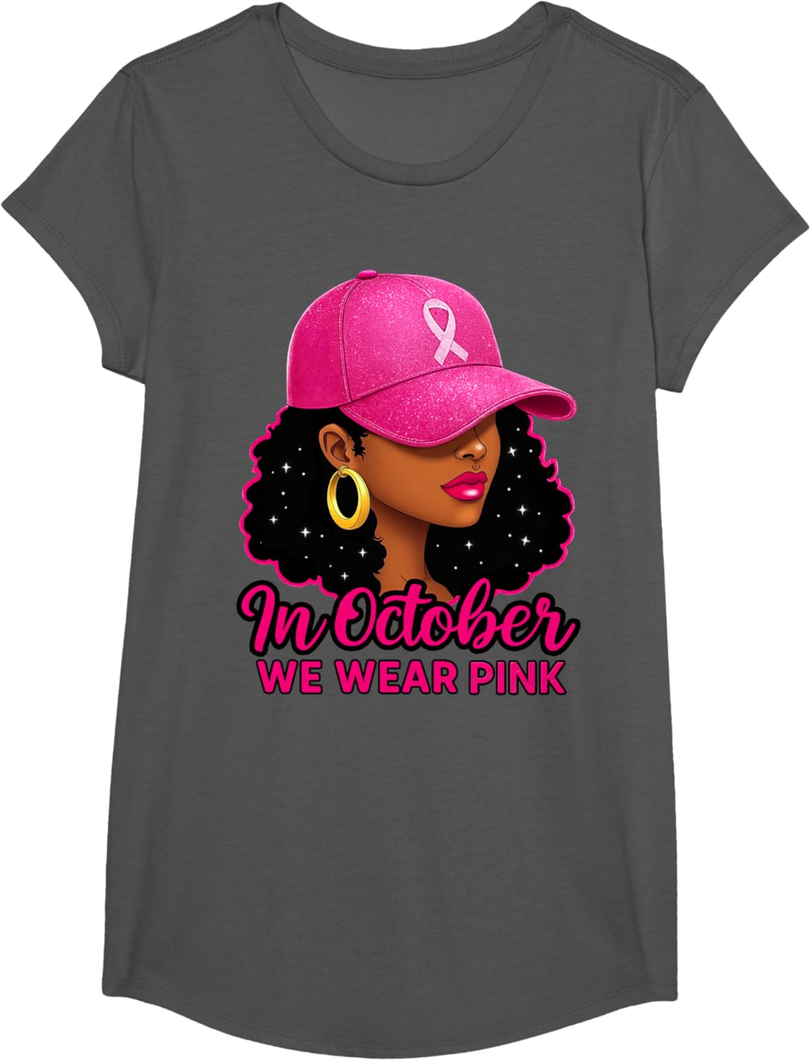 in October We Wear Pink Black Women Breast Cancer Awareness T-Shirt